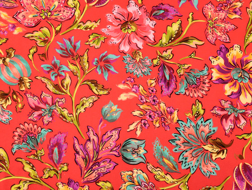 Dressmaking Fabric  | Leya Floral Viscose Sateen - Red | Fabric Godmother 