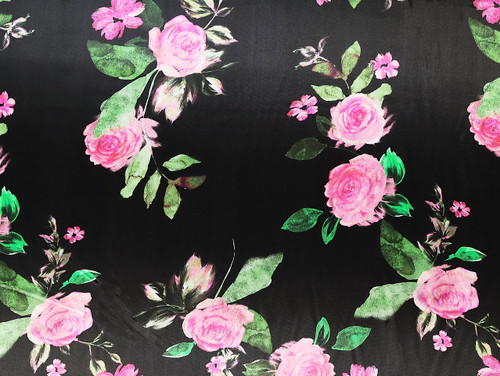 Dressmaking Fabric | Zaria Rose Viscose ECOVERO™ Satin - Black | Fabric Godmother