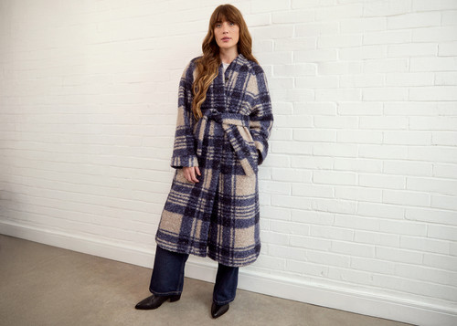 Sewing Kits | Arbre Coat Kit - Pascal Check Bouclé Coating - Navy | Fabric Godmother