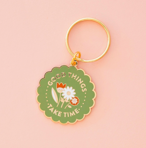 Haby | Good Things Take Time Enamel Keychain - Bag Charm | Fabric Godmother