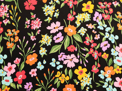 Dressmaking Fabric | Breana Floral Viscose Crepe - Black | Fabric Godmother