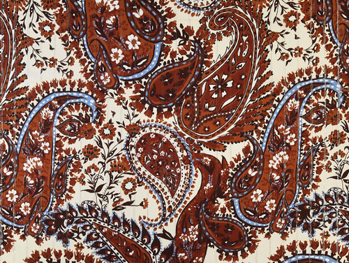 Dressmaking Fabric | Bea Paisley Lurex Stripe Viscose - Brown & Blue | Fabric Godmother