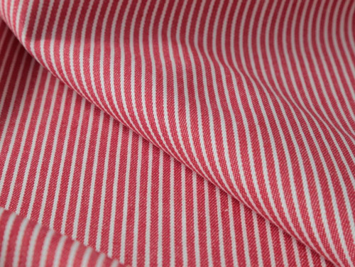 Dressmaking Fabric | Ozzy Yarn Dyed Denim Stripe - Red | Fabric Godmother 