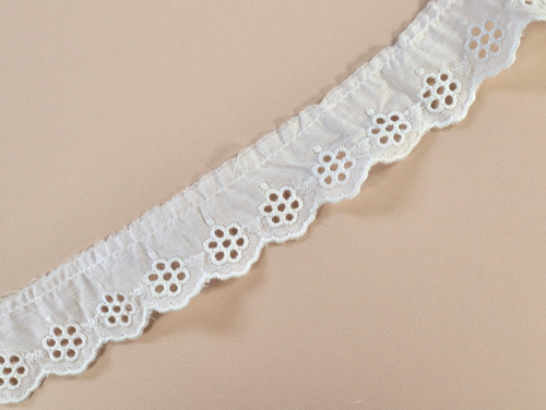 Haberdashery | Gathered Broderie Anglaise Trim - 40mm - White | Fabric Godmother 