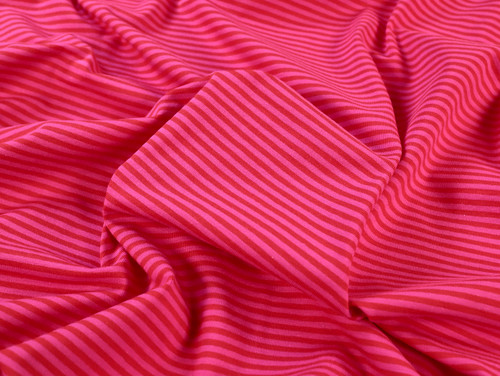 Dressmaking Fabric | Idris Stripe Cotton Jersey - Pink & Red | Fabric Godmother
