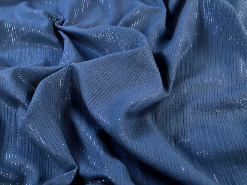 Dressmaking Fabric | Ashlyn Stripe Lurex Double Gauze - Blue | Fabric Godmother