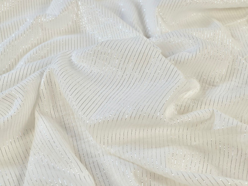 Dressmaking Fabric |Ashlyn Stripe Lurex Double Gauze - White| Fabric Godmother