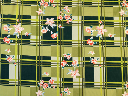 Dressmaking Fabric | Ines Floral Check Cotton Voile - Green | Fabric Godmother 