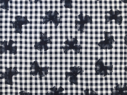 Dressmaking Fabric | Tellina Gingham Tulle Flower Cotton - Navy | Fabric Godmother