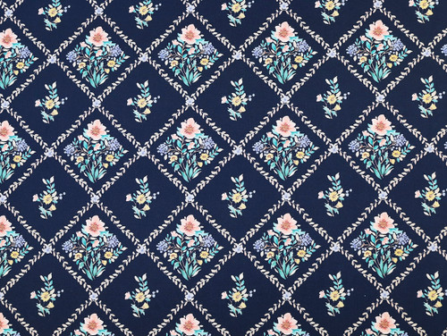 Dressmaking Fabric | Misha Floral Cotton Poplin - Navy | Fabric Godmother 