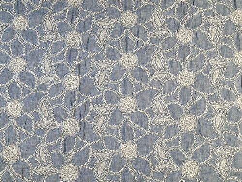 Dressmaking Fabric | Dakoa Floral Embroidered Cotton - Blue | Fabric Godmother 