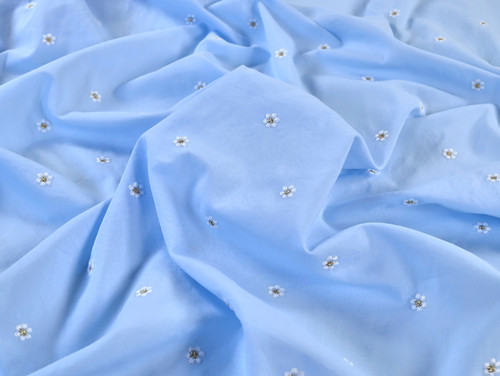 Kendy Floral Embroidered Cotton - Blue