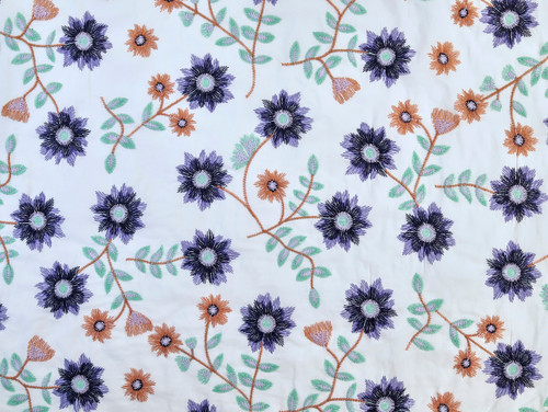 Dressmaking Fabric | Wandin Floral Embroidered Cotton - White | Fabric Godmother 