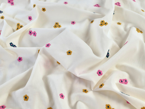 Dressmaking Fabric | Millicent Floral Embroidered Cotton - Cream | Fabric Godmother 