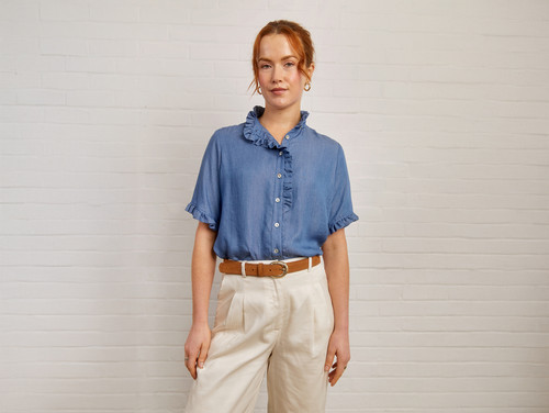 Sewing Kits | The Carnation Blouse Kit - Corrie Tencel Denim - Blue | Fabric Godmother