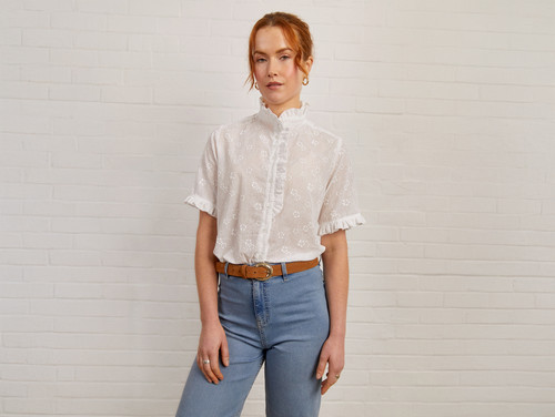 Sewing Kits | The Carnation Blouse Kit - Claudine Floral Cotton Voile - White | Fabric Godmother