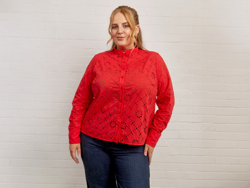 Sewing Kits | The Carnation Blouse Kit - Billie Floral Cotton Broderie Anglaise - Red | Fabric Godmother