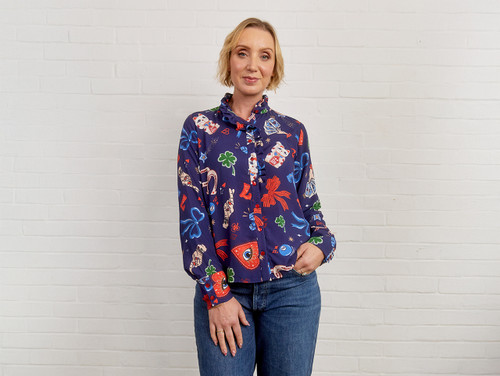 Sewing Kits | The Carnation Blouse Kit - Lady Luck Viscose Lawn - Navy | Fabric Godmother