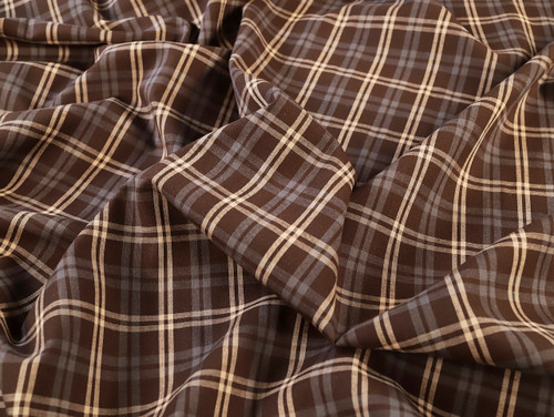 Dressmaking Fabric | Micah Check Cotton Voile - Brown | Fabric Godmother 