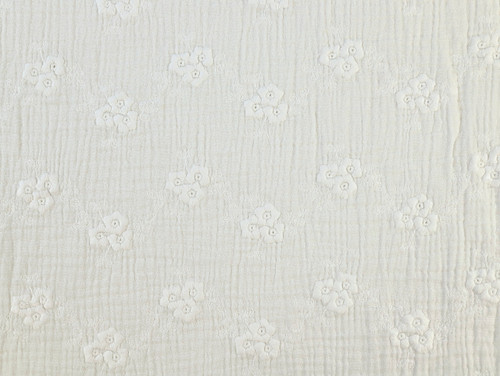 Dressmaking Fabric | Adella Floral Embroidered Double Gauze - White | Fabric Godmother 