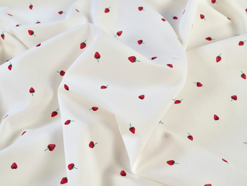 Dressmaking Fabric | Ivelle Strawberry Cotton Poplin - Ivory | Fabric Godmother 
