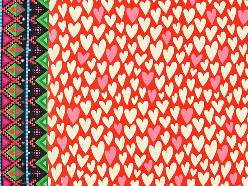 Dressmaking Fabric | Love Hearts Border Cotton Jersey - Red | Fabric Godmother 