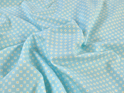 Dressmaking Fabric | Romey Daisy French Terry Cotton Jersey - Blue | Fabric Godmother