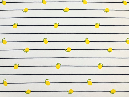 Dressmaking Fabric | Lemon Stripe Cotton Jersey - Ivory | Fabric Godmother