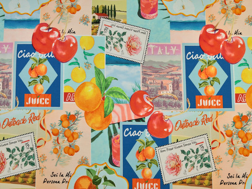 Dressmaking Fabric | Amalfi Postcards Cotton Jersey - Blue | Fabric Godmother