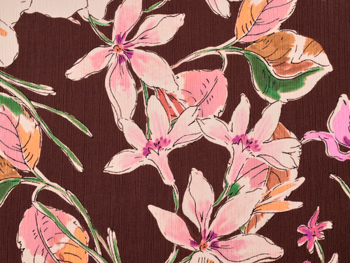 Dressmaking Fabric  | Carina Floral Crinkle Viscose - Chocolate | Fabric Godmother 