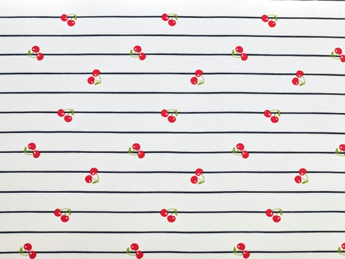 Dressmaking Fabric | Cherry Stripe Cotton Jersey - Ivory | Fabric Godmother