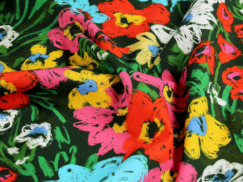 Dressmaking Fabric | Firle Floral Print Stretch Denim - Green | Fabric Godmother 