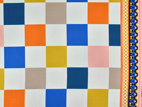 Dressmaking Fabric | Mackenzie Tiles Border Heavy Cotton - Ivory | Fabric Godmother