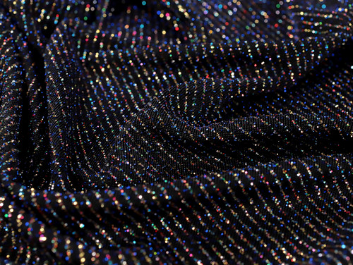 Dressmaking Fabric | Agnetha Stripe Sparkle Jersey - Midnight | Fabric Godmother 