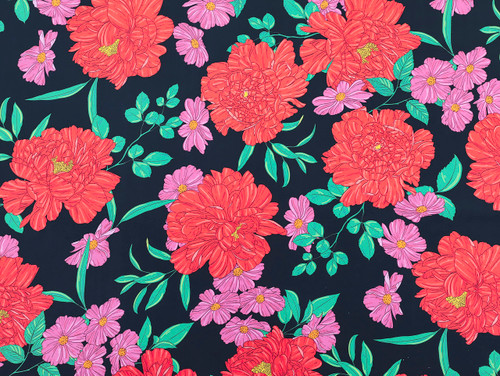 Dressmaking Fabric | Maeve Rose Silk Crepe de Chine - Black & Red | Fabric Godmother