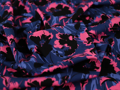 Dressmaking Fabric | Frances Floral Stretch Viscose Twill - Blue | Fabric Godmother