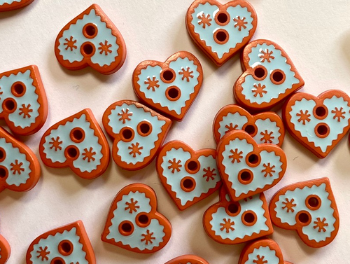 Haberdashery | Glossy Heart Button - 12mm - Orange & Blue | Fabric Godmother 