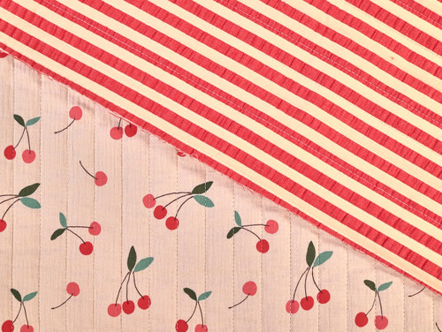 Dressmaking Fabric | Cherry Reversible Quilted Cotton - Light Pink | Fabric Godmother 