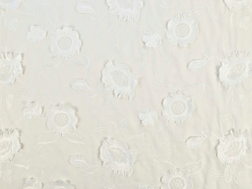 Dressmaking Fabric | Sara Floral Applique Cotton Voile - White | Fabric Godmother 