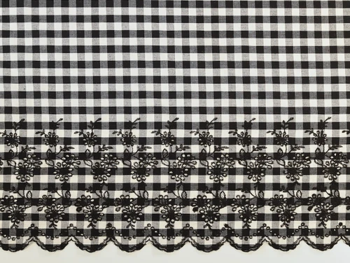 Dressmaking Fabric | Ciara Gingham Embroidered Border Cotton - Black| Fabric Godmother 