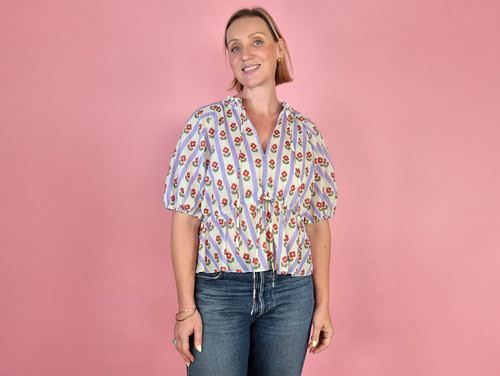 Sewing Kits | The Lisi Blouse Kit - Hilda Floral Stripe Cotton  (6-18) | Fabric Godmother
