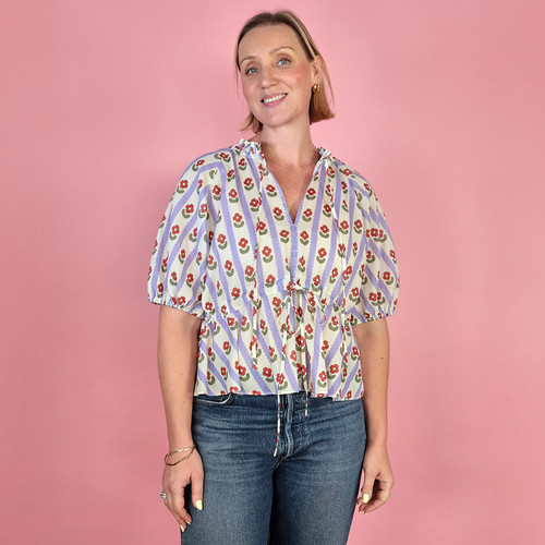 Sewing Kits | The Lisi Blouse Kit - Hilda Floral Stripe Cotton  | Fabric Godmother