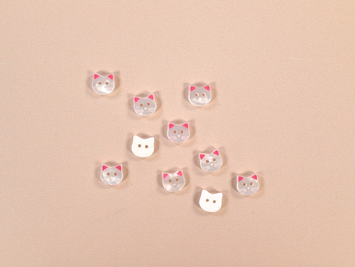 Haberdashery | Cat Resin Button - 12mm - Ivory & Pink | Fabric Godmother
