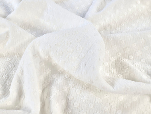 Dressmaking Fabric | Erin Embroidered Floral Double Gauze - White | Fabric Godmother 