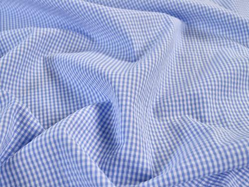 Dressmaking Fabric | Malia Gingham Cotton Seersucker - Blue| Fabric Godmother 