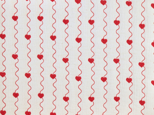 Dressmaking Fabric | Heart Quilted Double Gauze - Ivory & Red | Fabric Godmother 