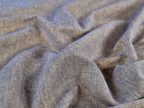 Dressmaking Fabric | Layla Lurex Linen & Cotton- Blue & Gold | Fabric Godmother 