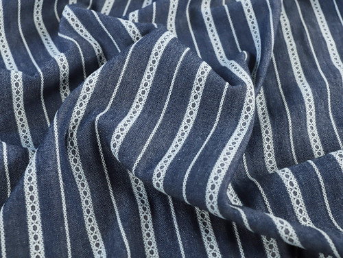 Dressmaking Fabric | Mack Stripe Denim Jacquard - Indigo | Fabric Godmother