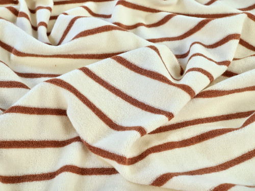 Dressmaking Fabric | Luca Stripe Terry Towelling - Ivory & Brown | Fabric Godmother 