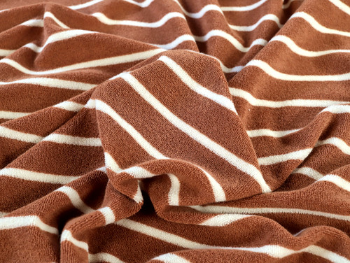 Dressmaking Fabric | Luca Stripe Terry Towelling - Brown | Fabric Godmother 